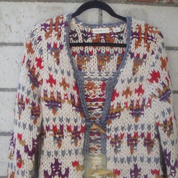 Anthropologie Sleeping on Snow Sweater Cardigan Small Chunky Knit Boho - Picture 5 of 10
